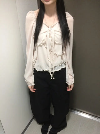 Herringbone Semi-Balloon Front Pocket Wide Pants