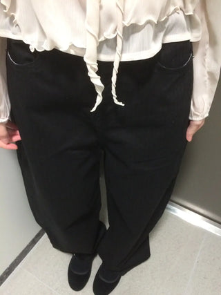 Herringbone Semi-Balloon Front Pocket Wide Pants