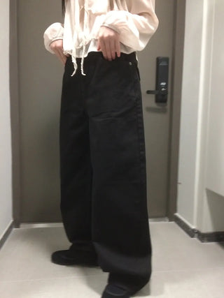 Herringbone Semi-Balloon Front Pocket Wide Pants