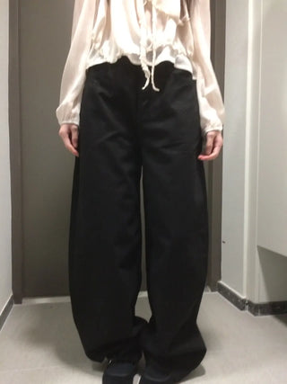 Herringbone Semi-Balloon Front Pocket Wide Pants