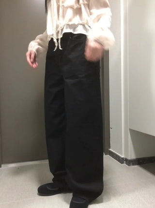 Herringbone Semi-Balloon Front Pocket Wide Pants