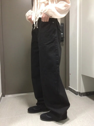 Herringbone Semi-Balloon Front Pocket Wide Pants