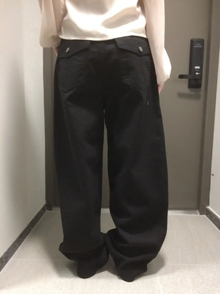 Herringbone Semi-Balloon Front Pocket Wide Pants