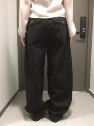 Herringbone Semi-Balloon Front Pocket Wide Pants