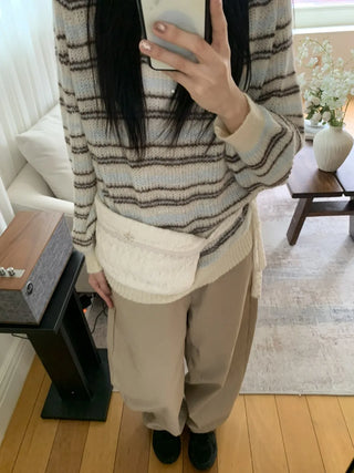 Herringbone Semi-Balloon Front Pocket Wide Pants