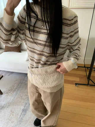 Herringbone Semi-Balloon Front Pocket Wide Pants