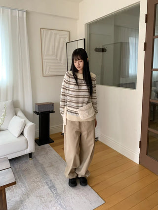 Herringbone Semi-Balloon Front Pocket Wide Pants