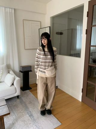 Herringbone Semi-Balloon Front Pocket Wide Pants