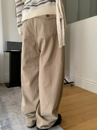 Herringbone Semi-Balloon Front Pocket Wide Pants