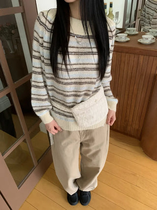 Herringbone Semi-Balloon Front Pocket Wide Pants