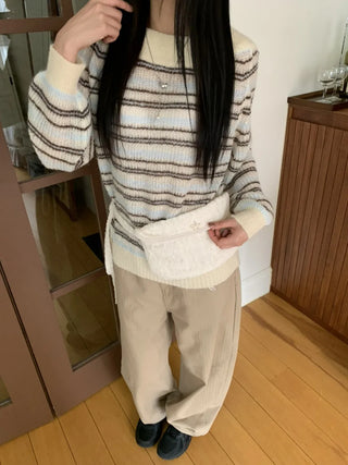 Herringbone Semi-Balloon Front Pocket Wide Pants