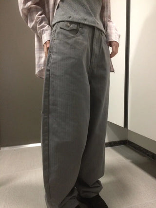 Herringbone Semi-Balloon Front Pocket Wide Pants