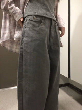 Herringbone Semi-Balloon Front Pocket Wide Pants