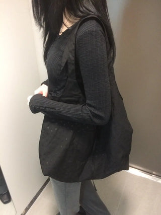 Ribbed V-neck Button Detail Delicate Long Sleeve T-shirt