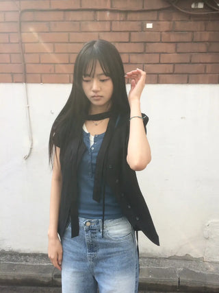 Layered Double Button Unique Sleeveless Top