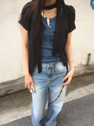 Layered Double Button Unique Sleeveless Top
