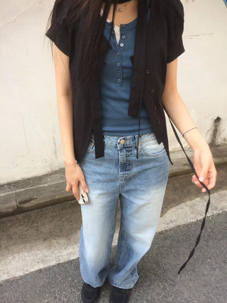 Layered Double Button Unique Sleeveless Top