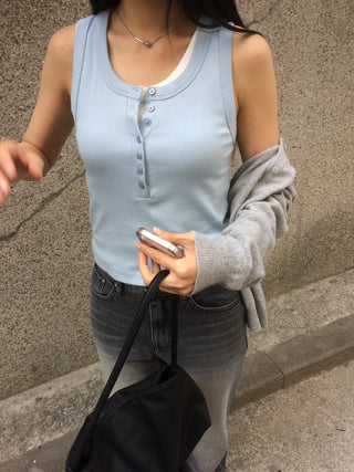 Layered Double Button Unique Sleeveless Top