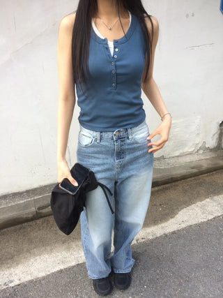 Layered Double Button Unique Sleeveless Top