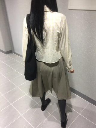 Blur Check Crop Collar Pocket Long Sleeve Shirt