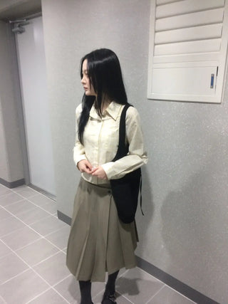 Blur Check Crop Collar Pocket Long Sleeve Shirt