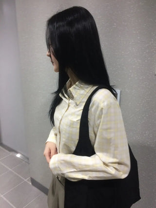 Blur Check Crop Collar Pocket Long Sleeve Shirt