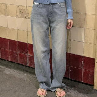 Dark blue wide-leg denim pants