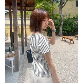 Basic single-breasted striped T-shirt