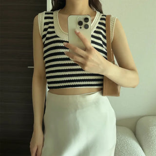 Striped knit sleeveless top