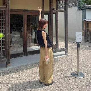One-tuck banded cotton pants