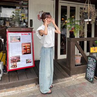 Puff-sleeve shirred shirt