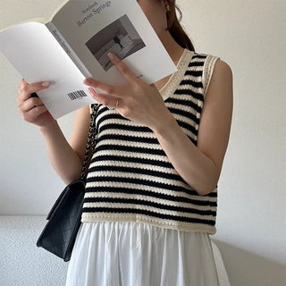Striped knit sleeveless top