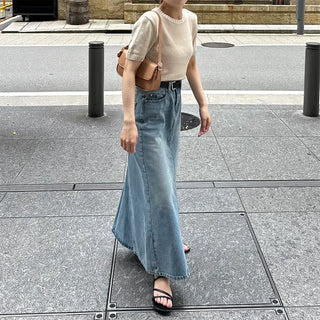 Casual denim long skirt