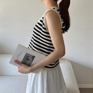 Striped knit sleeveless top