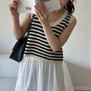 Striped knit sleeveless top