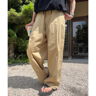 One-tuck banded cotton pants