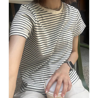 Basic single-breasted striped T-shirt