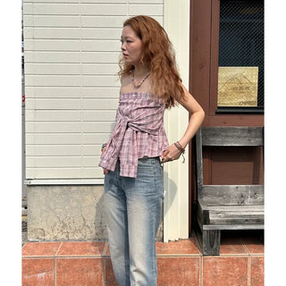 Checkered shirt top