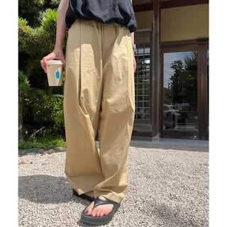 One-tuck banded cotton pants