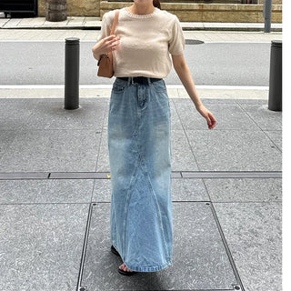 Casual denim long skirt