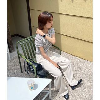 Basic single-breasted striped T-shirt