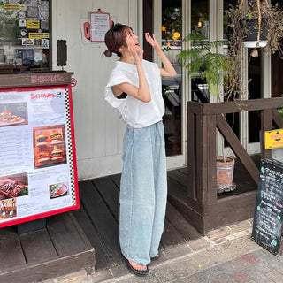Puff-sleeve shirred shirt