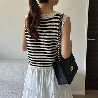 Striped knit sleeveless top