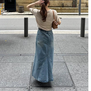Casual denim long skirt