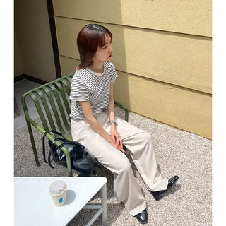 Basic single-breasted striped T-shirt