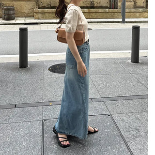 Casual denim long skirt