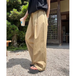 One-tuck banded cotton pants