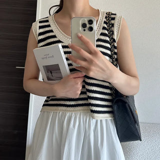 Striped knit sleeveless top