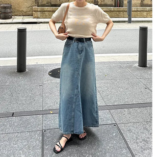 Casual denim long skirt