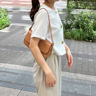 Round-button collarless half-sleeve jacket